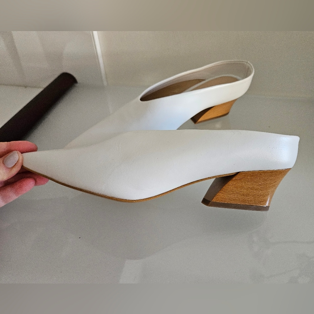 Zara White Mules with Brown Heel